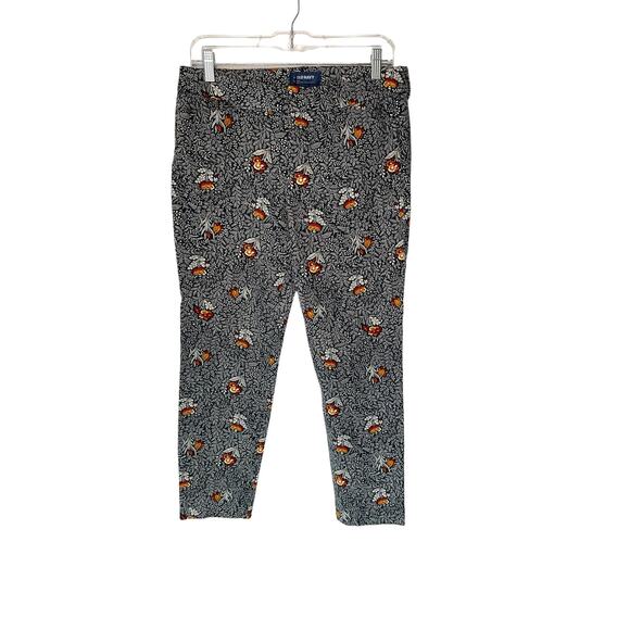 Old Navy Blue White Floral Print Office Work Career Mid-Rise Pixie Pants Size 10 - Picture 1 of 12